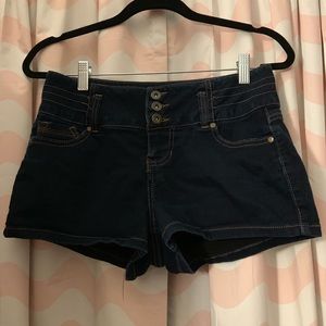 High waisted blue jean shorts